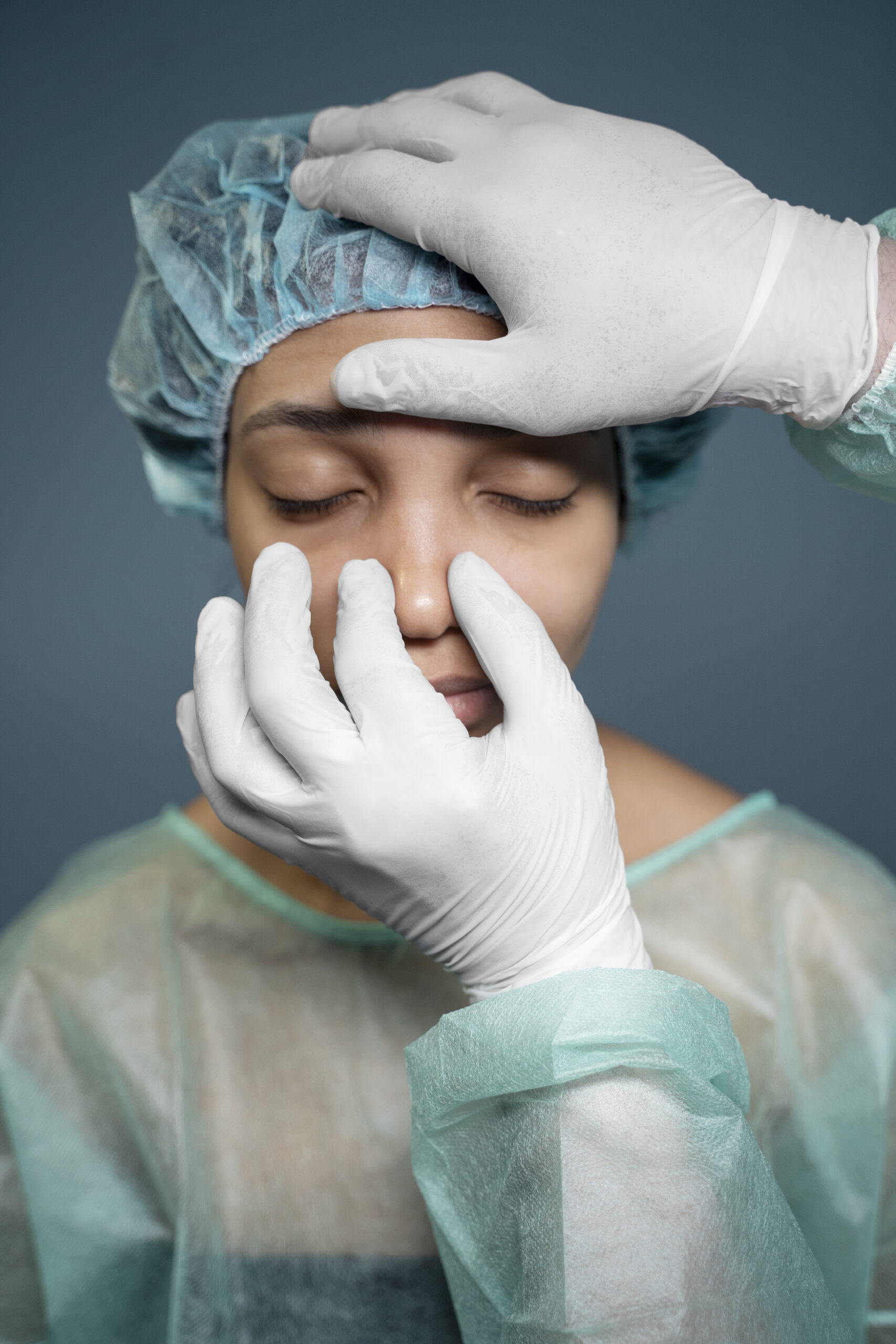 Operacje korekcyjne nosa 2 doctor checking patient s nose before surgery scaled
